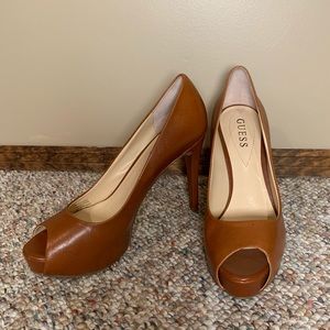 Guess Women’s Cognac Peep Toe Heels